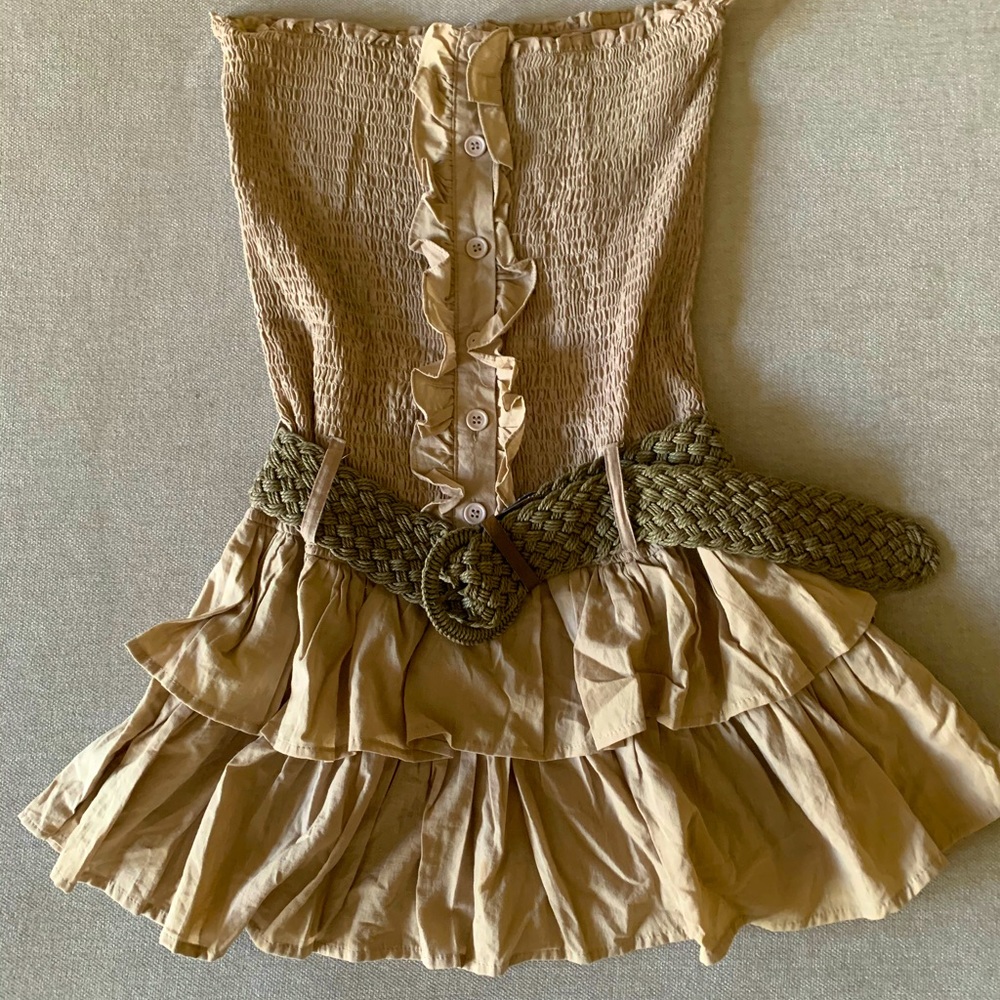 Strapless beige dress with an accent belt size S